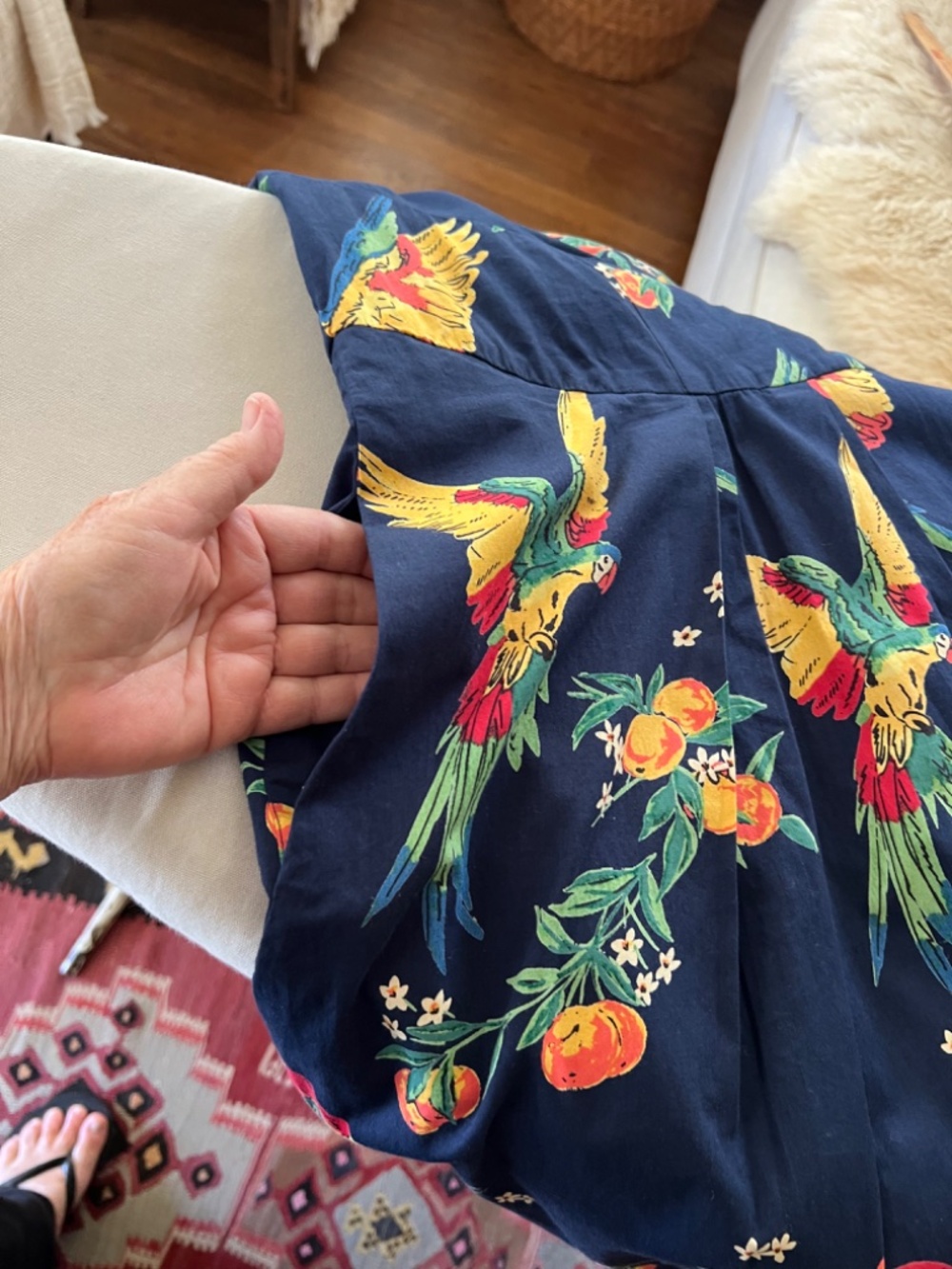 EMILY AND FIN Florence Retro Sleeveless Dress in Navy Parrot Print - 1X - Picture 9 of 15